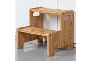 WIIFO Wooden Step Stool,Two Step Stool for Kids,Toddler Montessori Stool Supports 300 lbs Kids Toddler Stepping Stool for Bathroom Sink/Toilet/Kitchen/Bed,Natural
