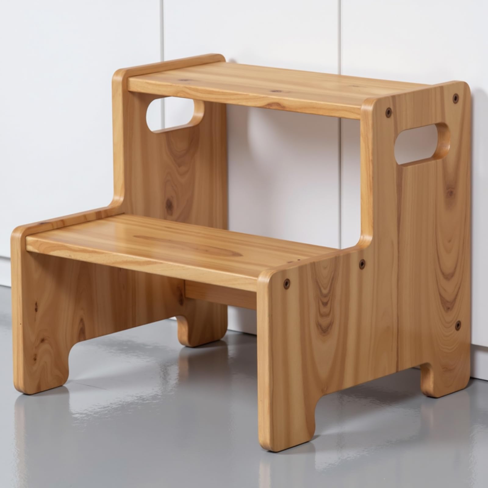 Photo 1 of Wooden Step Stool,Two Step Stool for Kids,Toddler Montessori Stool Supports 300 lbs Kids Toddler Stepping Stool for Bathroom Sink/Toilet/Kitchen/Bed,Natural