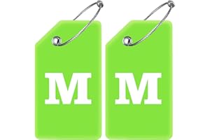 Gostwo 2 Pack Silicone Luggage Tags for Suitcases, 26 Initial Letter Baggage Labels Handbag School Bag Suitcase Instrument Tag with Stainless Steel Loop(Green)(Letter M)
