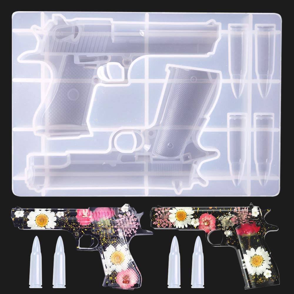 Photo 1 of N A Epoxy Resin Mould Gun Pistol Shell Bullet Silicone Casting Mold, 3D DIY Soft Clay Cake Decor Craft Candy Desserts Chocolate Tool, WHITE