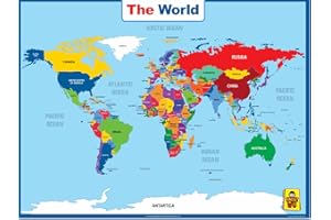 UNCLE WU World Map Laminated Poster -Double Side Educational Poster For Kids/Adults -18 x 24 inch Waterproof Map For Home Classroom