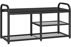 HEOMU Shoe Storage Bench for Entryway, 3-Tier Shoe Rack, Freestanding Shoe Bench with Boot Organizer, for Bedroom Living Room Balcony, Rustic Black