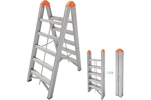 APARECIUM Aluminum Foldable Twin Front 5-Step Ladder, Compact Step Stool with Wide Anti-Slip Pedal, Portable, 330lb Capacity