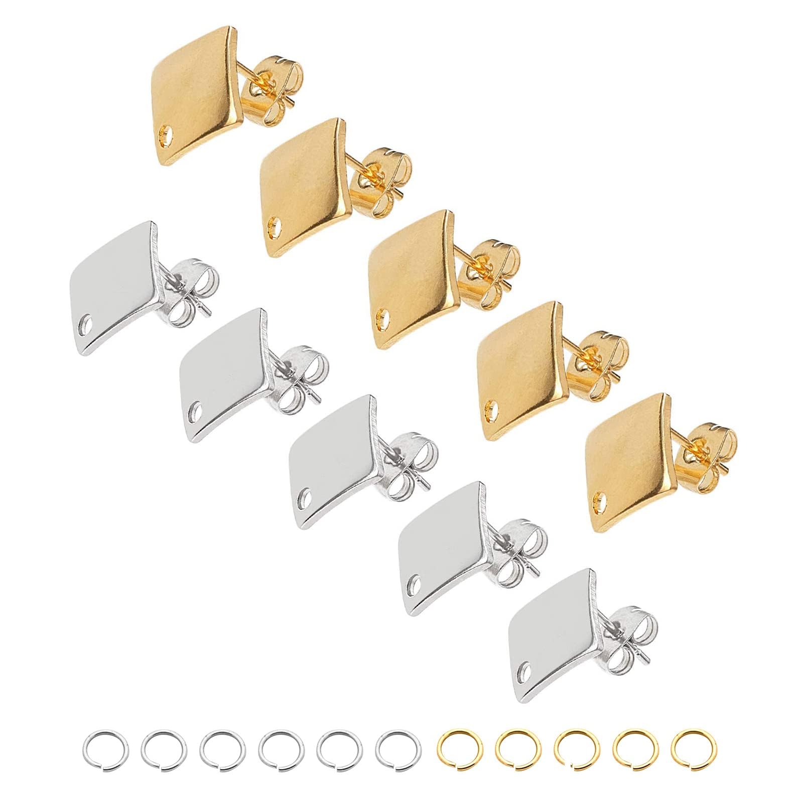 UNICRAFTALE 40 Sets Rhombus Stud Earring Rhombus Earring Post with Ear Nut 0.8mm Pin Stainless Steel Earring Findings Ear Studs for DIY Earrings Jewelry Making