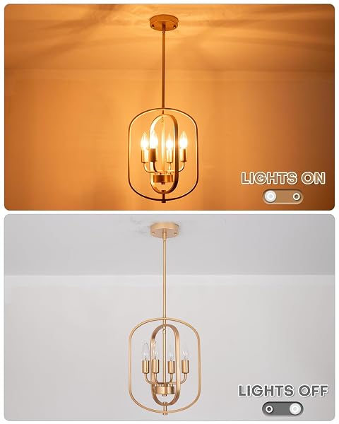 JHLBYL GOLD CHANDELIER LIGHT FIXTURE, 4-LIGHT MODERN FARMHOUSE CHANDELIERS FOR DINING ROOM LIGHTING FIXTURE INDUSTRIAL CEILING PENDANT FOR KITCHEN ISLAND LIVING ROOM BEDROOM ENTRYWAY