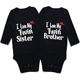 DEFAHN Funny Twins Baby Bodysuits Boys Girls Rompers 2 Pack Twin Matching Clothes Outfits for Newborn Infant
