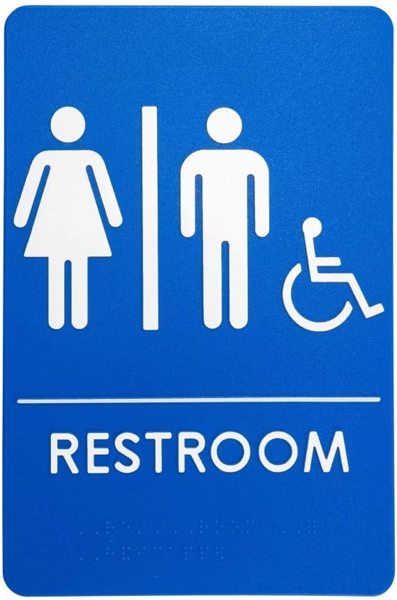 London Health Products Uni-Sex Restroom Sign - ADA Compliant - Blue & White - Includes Adhesive Tape and Instructions