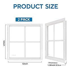 2 Pack 12" x 12" White Shed Window with Tempered