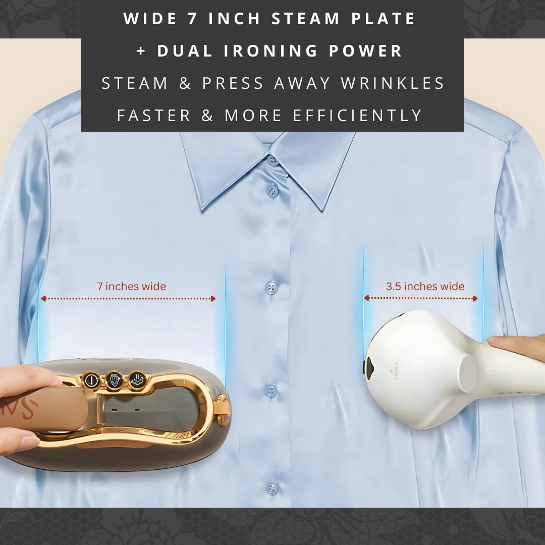 SALAV® Retro Edition Duopress Handheld Garment Steamer and Iron, Ceramic Plate, 1000 watts of Steam, Removes Wrinkles on Clothes, Vintage Style No Drip Steam, Titanium