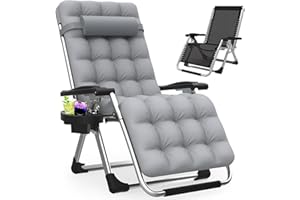 Slendor Zero Gravity Chair, Zero Gravity Lounge Chair with Upgraded Lock and Removable Cushion, Reclining Camping Chair with Cup Holder, Headrest for Indoor Outdoor, Gray