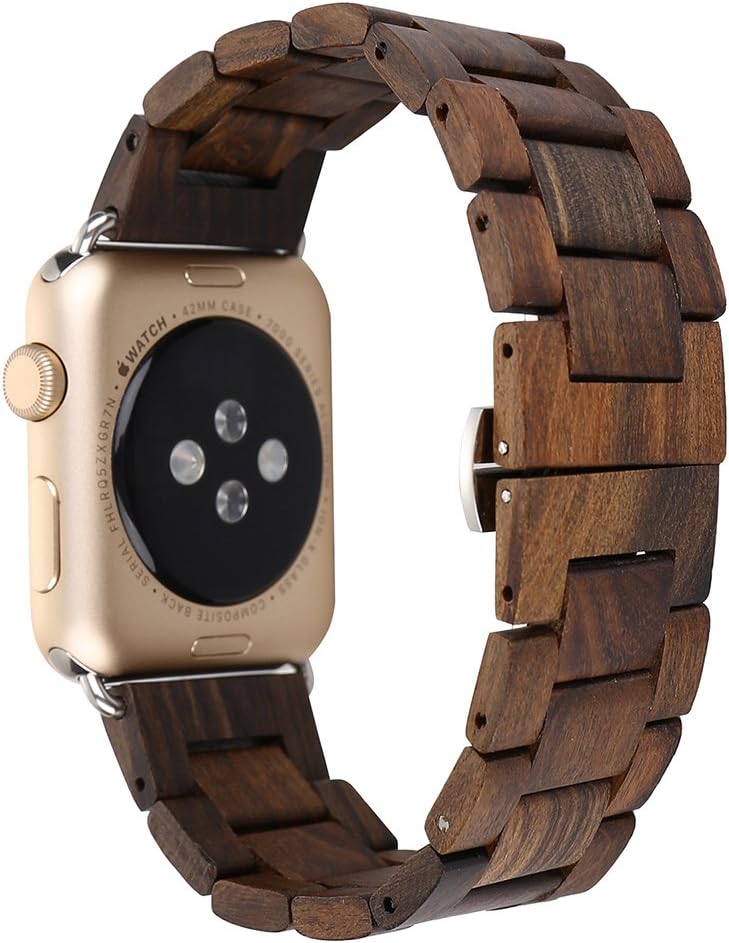 Compatible with Apple Watch Band 42mm 44mm, Genuine Wood Handmade Natural Wooden Watch Strap Replacement Wristband Bracelet for Apple Watch Series 4 (44mm) Series 3 Series 2 Series 1 (42mm)
