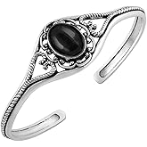 Natural & Synthetic Gemstone Cuff Bangle Bracelets for Women – Handmade 925 Silver Plated Birthstone Jewelry Adjustable Size for Perfect Fit – Gift for Birthdays, Anniversaries, Wedding, New Year