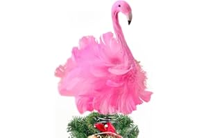 KEPHAY Flamingo Christmas Tree Topper Pink Artificial Feather Flamingo Christmas Tree Topper Decoration for Christmas Garden Indoor Outdoor Holiday Ornament Party (Pink)