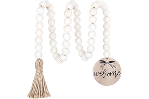 Meplait Welcome Wooden Bead Garland with Tassel, Decorative Beads Home Decor Farmhouse Tassel Garland Boho Decor for Tiered Tray（38in）
