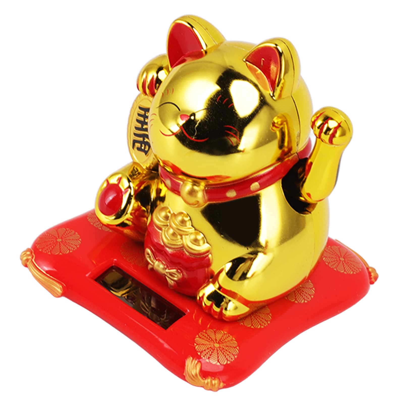 Solar Powered Lucky Waving Cat, Chinese Wealth Lucky Cat Waving Arm Solar Fortune Cat Statue, Beckoning Waving Arm Fortune Lucky Cat for Decorating Front Desk Car Business Openings (Blessing Bag Gold)