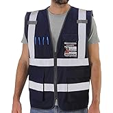 Dib Safety Reflective Vest ANSI Class 2, High Visibility Vest with Pockets and Zipper, Construction Work, Hi Vis