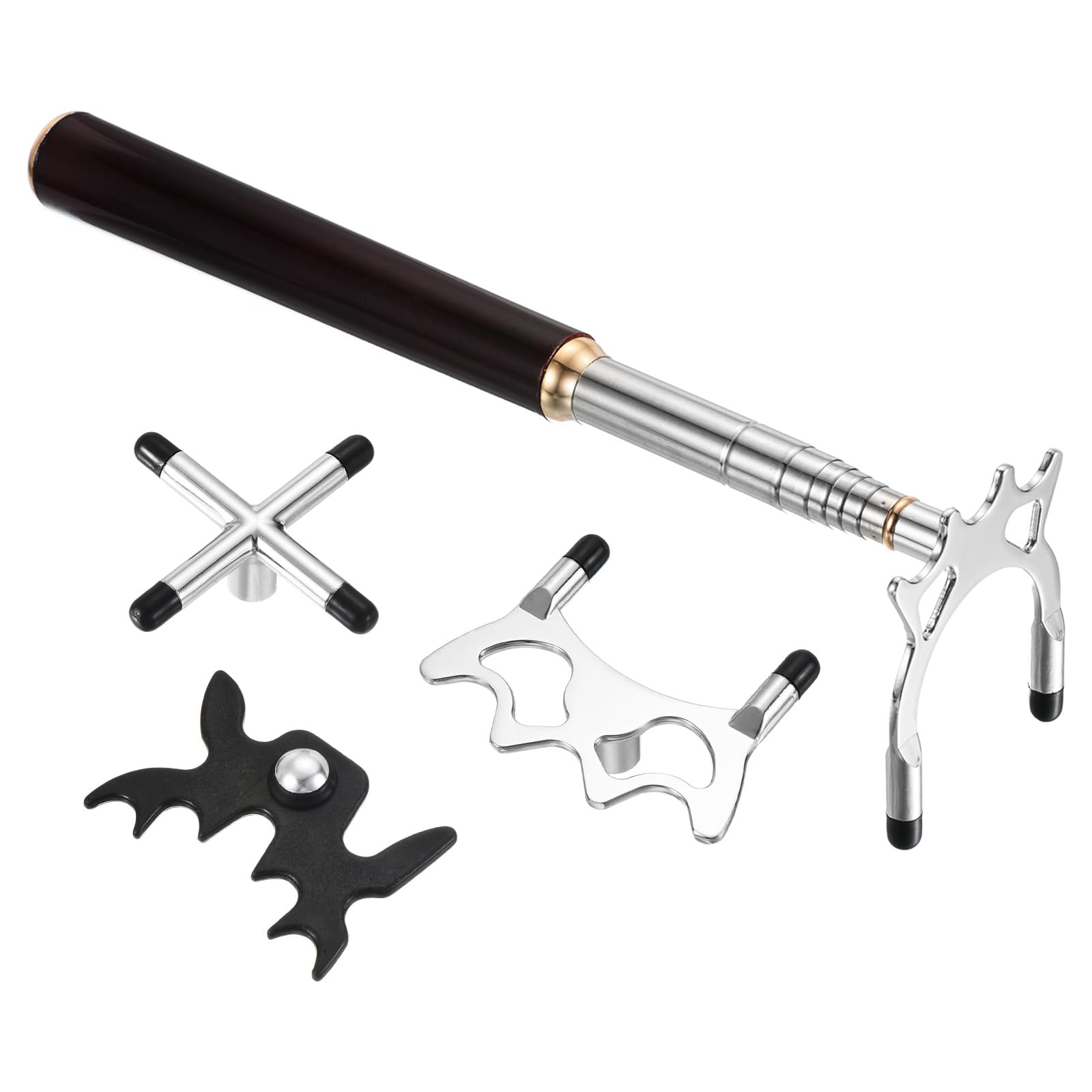 PATIKIL Retractable Billiards Cue Stick Bridge, Wooden Pool Cue Accessory with Removable Metal Low/High/Cross Bridge Head for Pool Table Competition, Silver/Black