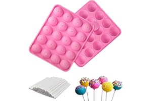 Kastetards Cake Pop Silicone Mould,Candy Lollipop Moulds, 20 Round Cake Pop Moulds with 20 Lollipop Sticks for Cupcakes, Swee