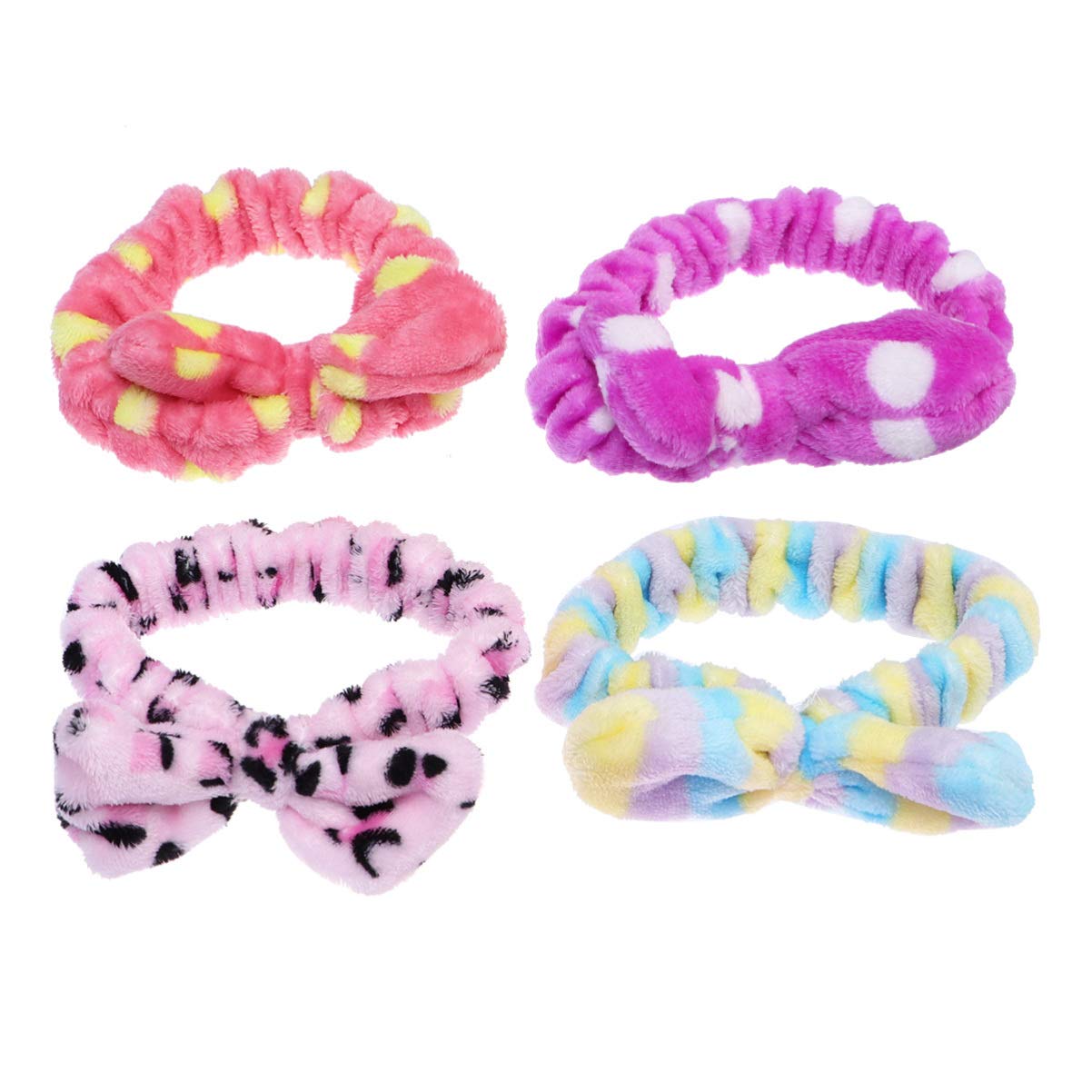 Beaupretty 4pcs Microfiber Cosmetic Headbands Bow Leopard Facial Makeup Headband Hairlace Elastic Hair Band Wash Spa Yoga Sports Shower for Women Girls Blue Red