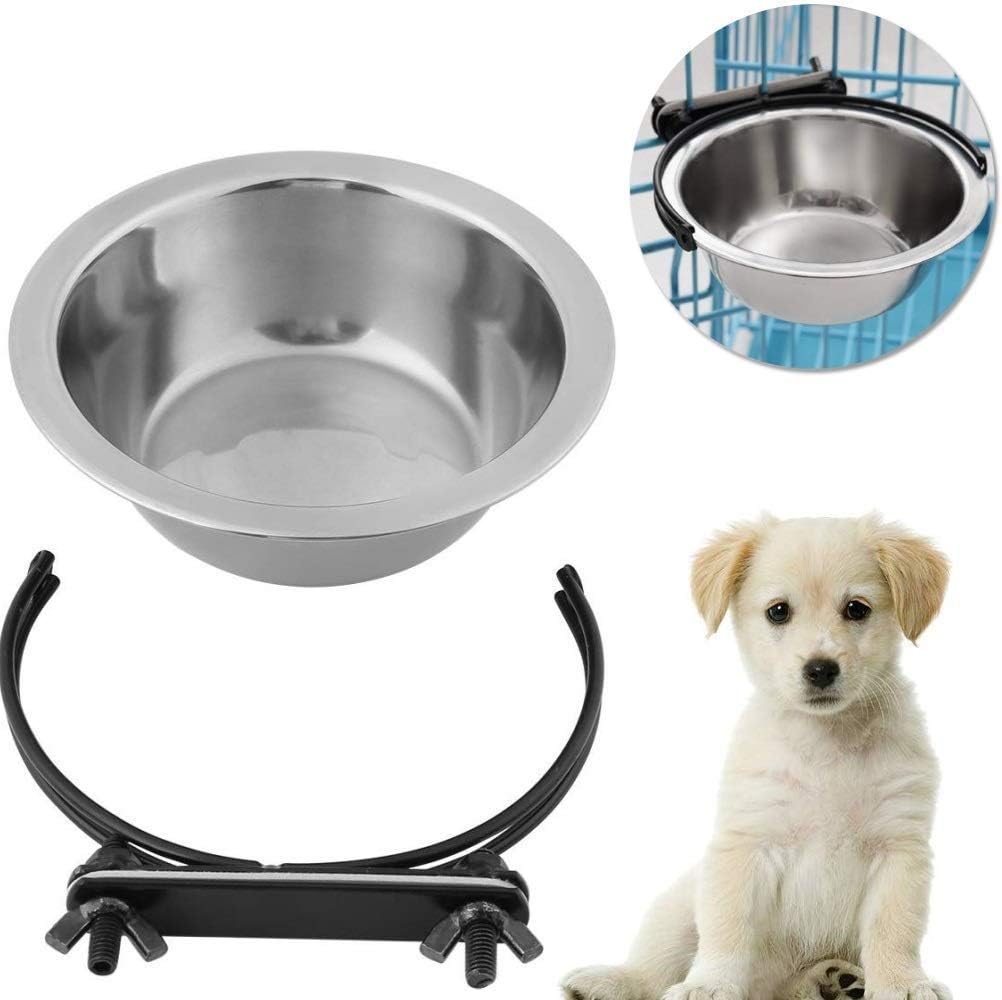 Stainless Steel Removable Hanging Bowl for Dog Crate - Food and Water Feeder for Small and Medium Dogs and Cats XL Size