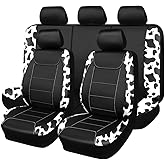 Flying Banner car seat Covers Protects Water Proof Faux Leather Carbon Fiber Front and Rear Bench (Cow Black, Full Set - 8PCS)