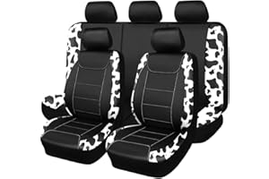 Flying Banner car seat Covers Protects Water Proof Faux Leather Carbon Fiber Front and Rear Bench (Cow Black, Full Set - 8PCS)