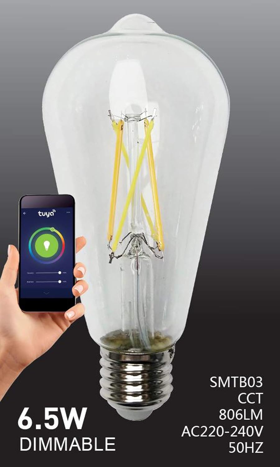 Smart Bulb, LED Light Bulb, 806Lm ST64-E27 6.5W Dimmable Wi-Fi CCT (3000K-6500K) Colour Smart LED Bulb, Connect with Tuya - Image 4