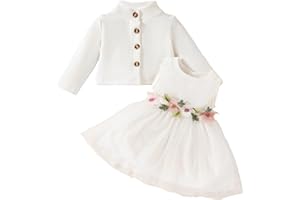 JiAmy Baby Girls Dress Outfits Floral Print Tulle Tutu Dresses Waffle Cardigan Coat 2Pcs Clothes Set for Toddler