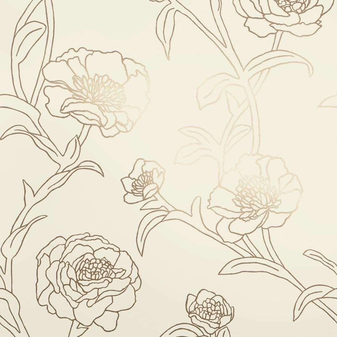 Tempaper PE10042 Gold Leaf Peonies | Designer Removable Peel and Stick Wallpaper