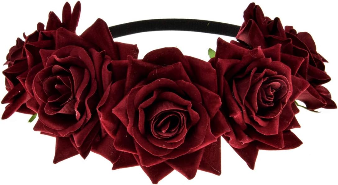 Vividsun Floral Crown Wedding Festival Rose Flower Headband Headpiece (burgundy)