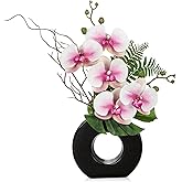 Briful Pink Orchid Fake Flowers with Vase, 16.1'' Artificial Orchid Silk Flowers Faux Orchid Arrangement for Home Office Dining Room Table Centerpiece Modern Decoration