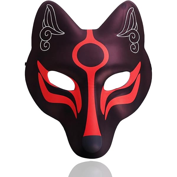 Hand Painted Japanese Fox Mask (Kitsune) – Full Face PVC Mask For Cosplay, Party, Adult Unisex