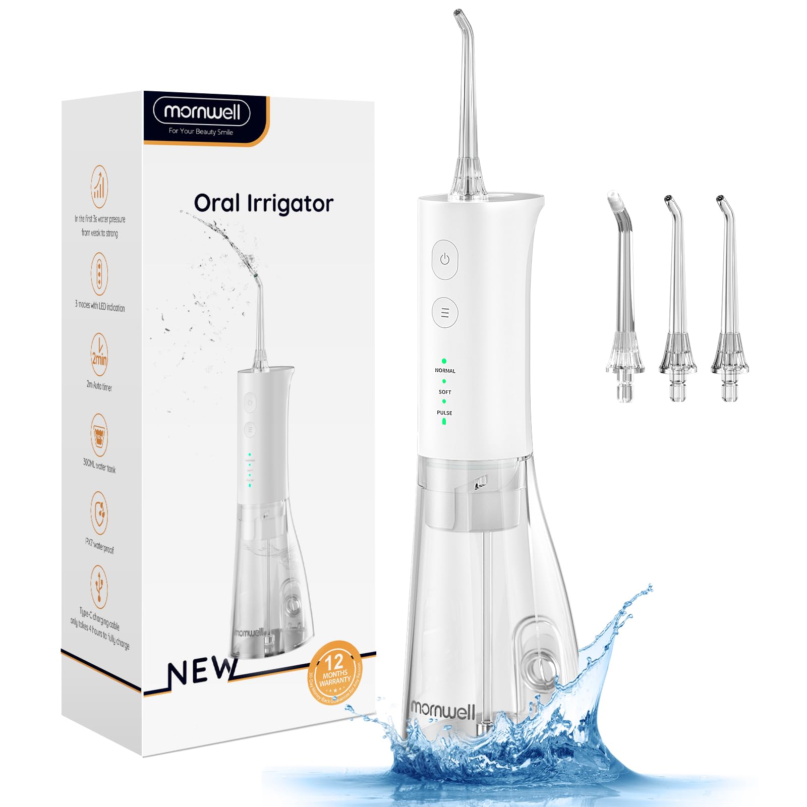 Photo 1 of Water Dental Cordless Flosser for Teeth, mornwell 3s Pressure Crescendo Oral Irrigator, Professional Rechargeable Portable Water Floss with 4 Tips, Suitable for Travel Sensitive Teeth and Children