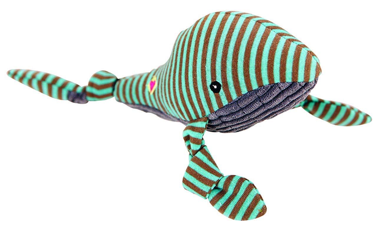 HuggleHounds Plush Durable Squeaky Knottie Dog Toy, Whale, Small, assorted colours