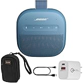 Bose New SoundLink Micro Portable Bluetooth Speaker (2nd Gen), Wireless Outdoor Speaker, Up to 12 Hours Battery Life, Waterproof and Dustproof with Travel Bag and 20W 2-Port Wall Charger (Blue Dusk)