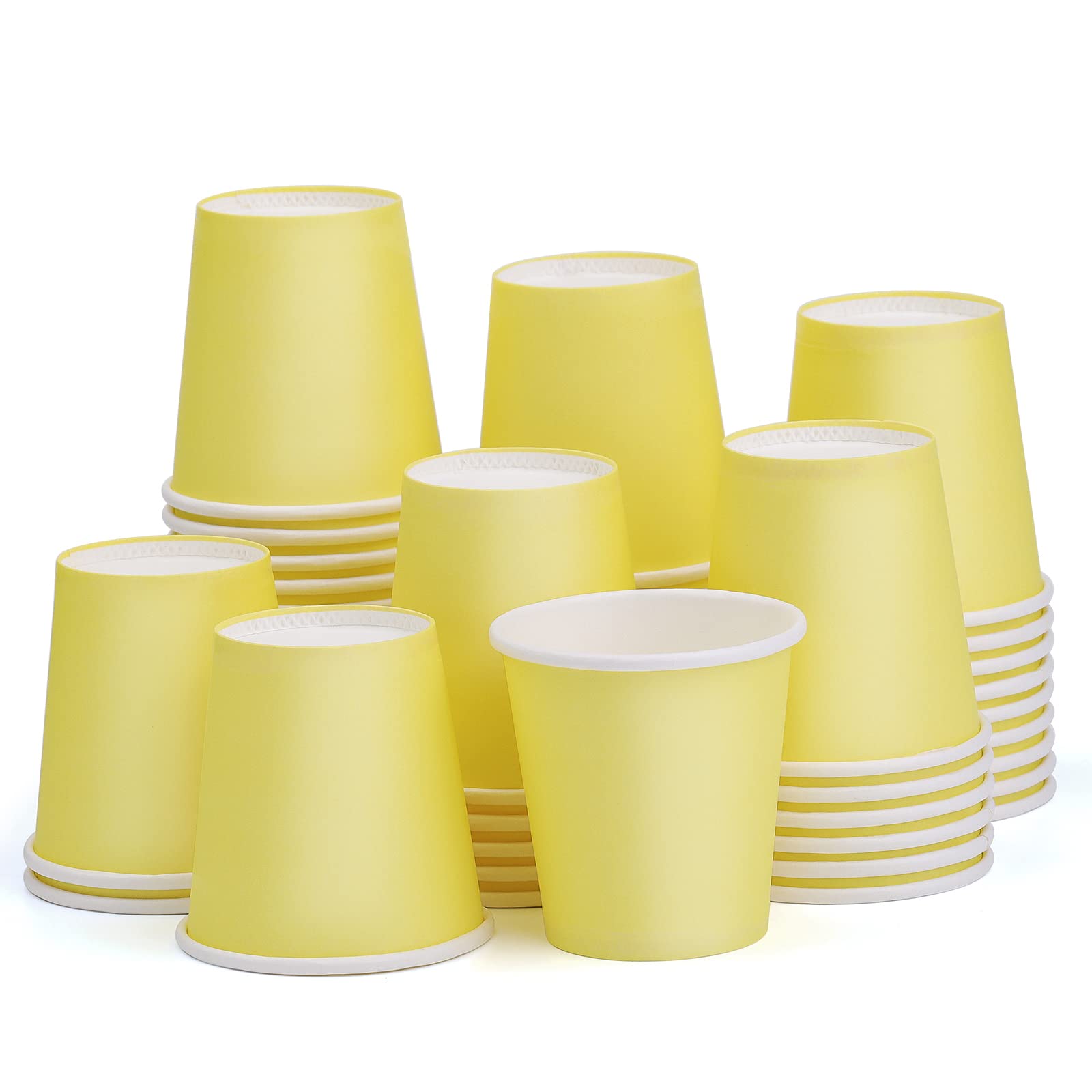 ENCHOL 50 Pack 3 oz Paper Cups, Disposable Bathroom Cups, Small Mouthwash Cups, Mini Espresso Cups, 3 oz Disposable Paper Cup for Party, Picnic, Office, and Travel (Yellow)