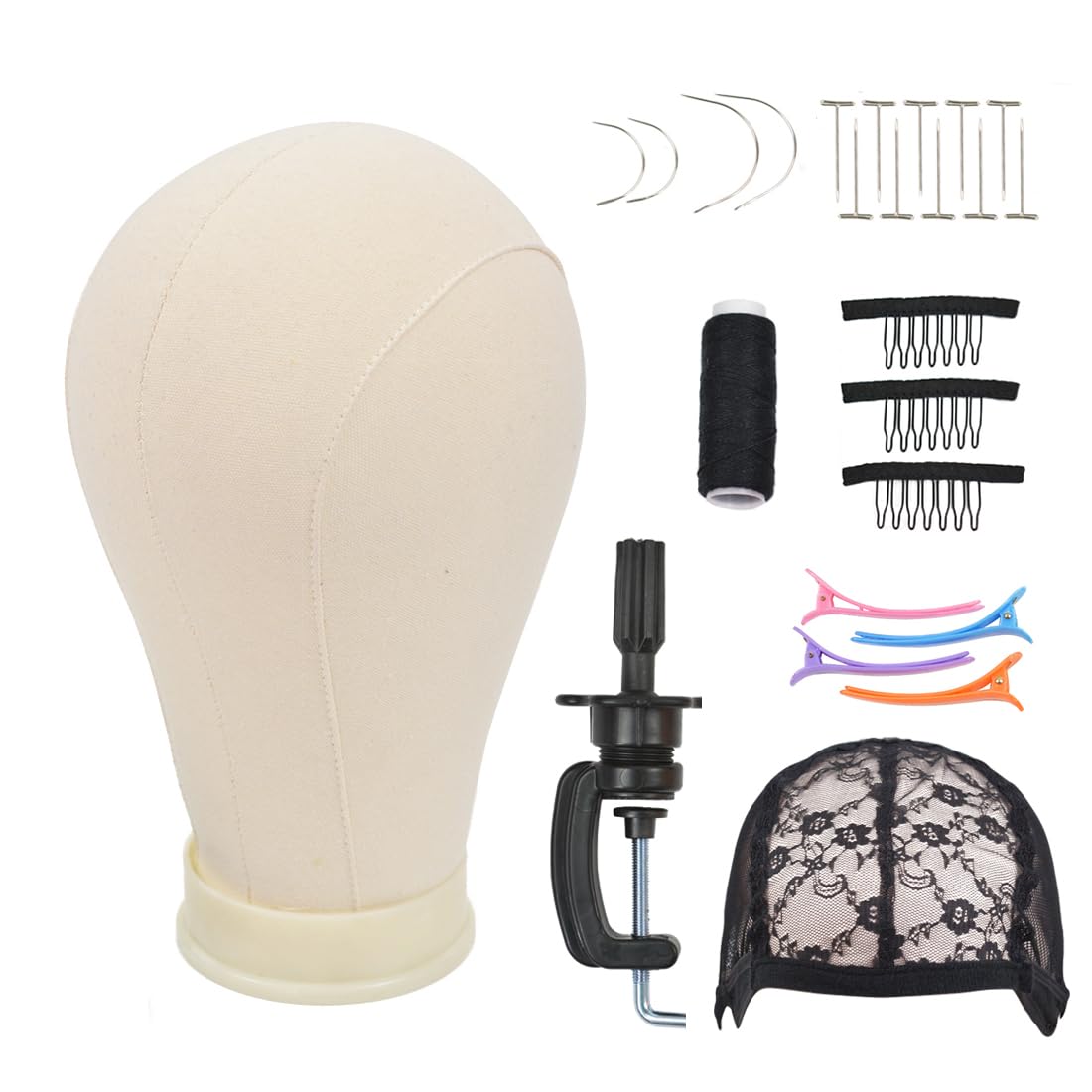 YTBYT 22 Inch Canvas Block Head Set With Mount Hole C Stand for Making Wigs Weave Display and Styling