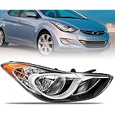 OLDANI Headlight Assembly for Hyundai Elantra 2011 2012 2013, Passenger Side Halogen Headlamp with Clear Lens Black Housing Amber Reflector (All Bulbs Included), 1 PC,92101-3y000 &lrm;HY2503161