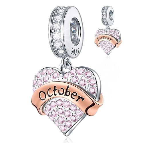 October Birthstone Charms fits Pandora Women Bracelet, Pave Pink
