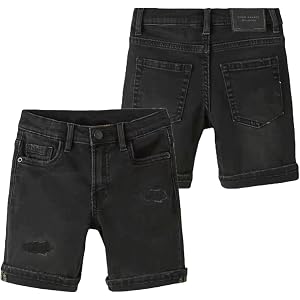 Toddler Jean Shorts for Boys Stretchy Straight Leg Ripped Denim Shorts Elastic Waist School Jorts with Pockets