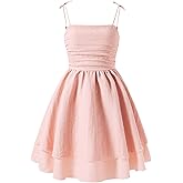 Ohrwurm Girls Smocked Ruched A Line Swing Dress Spaghetti Strap Layered Tie Shoulder Casual Beach Midi Sundress