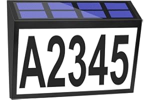 Bawoo Solar House Numbers Light, House Numbers Sign Plaque Address Numbers for Houses LED Illuminated Outdoor Address Plaque Waterproof Lighted Up for Home Yard Street, 28*18.3*3.2cm