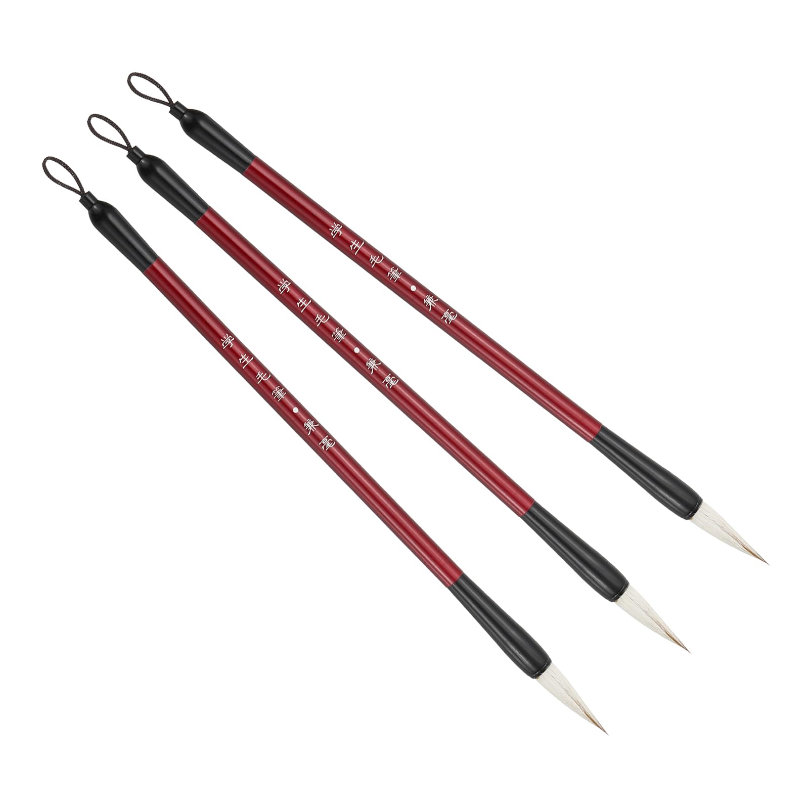 PATIKIL Calligraphy Brush, 3 Pack Watercolor Ink Painting Calligraphy Writing Brush Drawing Art Brush Aluminum Rod Handle for Beginner, Red