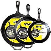 Lodge Pre-Seasoned Cast Iron Skillet Set, 8, 10.25 and 12 Inches | Non-Toxic &amp; Naturally Non-Stick Cast Iron Pan, Compatible with Oven, Stove, Grill &amp; Campfire, Made in USA