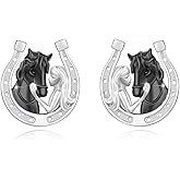 TRISHULA Horse Earrings 925 Sterling Silver Horseshoe Stud Earrings Animal Earrings Jewelry Gifts for Women Men