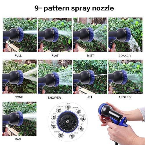 KAREEME Garden Hose 50FT Expanding Water Hose with 9 Function Spray Gun, Flexible Garden Hose Pipe with 3 Three Layer Latex core, 3times Expandable, Anti-Leakage, Lightweight, Easy Storage