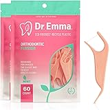 Dr. Emma Orthodontic Flossers for Braces, Ortho Dental Floss Picks, Mint Flavor 60 Count/Bag (Pink, 2pack)
