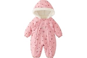 JiAmy Baby Snowsuit Newborn Printed Winter Clothes Outfit Infant Boys Grils Hooded Double Zippers Jumpsuit Onesie Coat