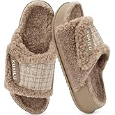 KuaiLu Cushion Slippers For Women with Orthotic Arch Support Wide Adjustable Open Toe Flatform Furry Fur Sandals Warm Teddy Fleece Recovery Slides Slip On House Shoes Indoor Outdoor, Beige US7