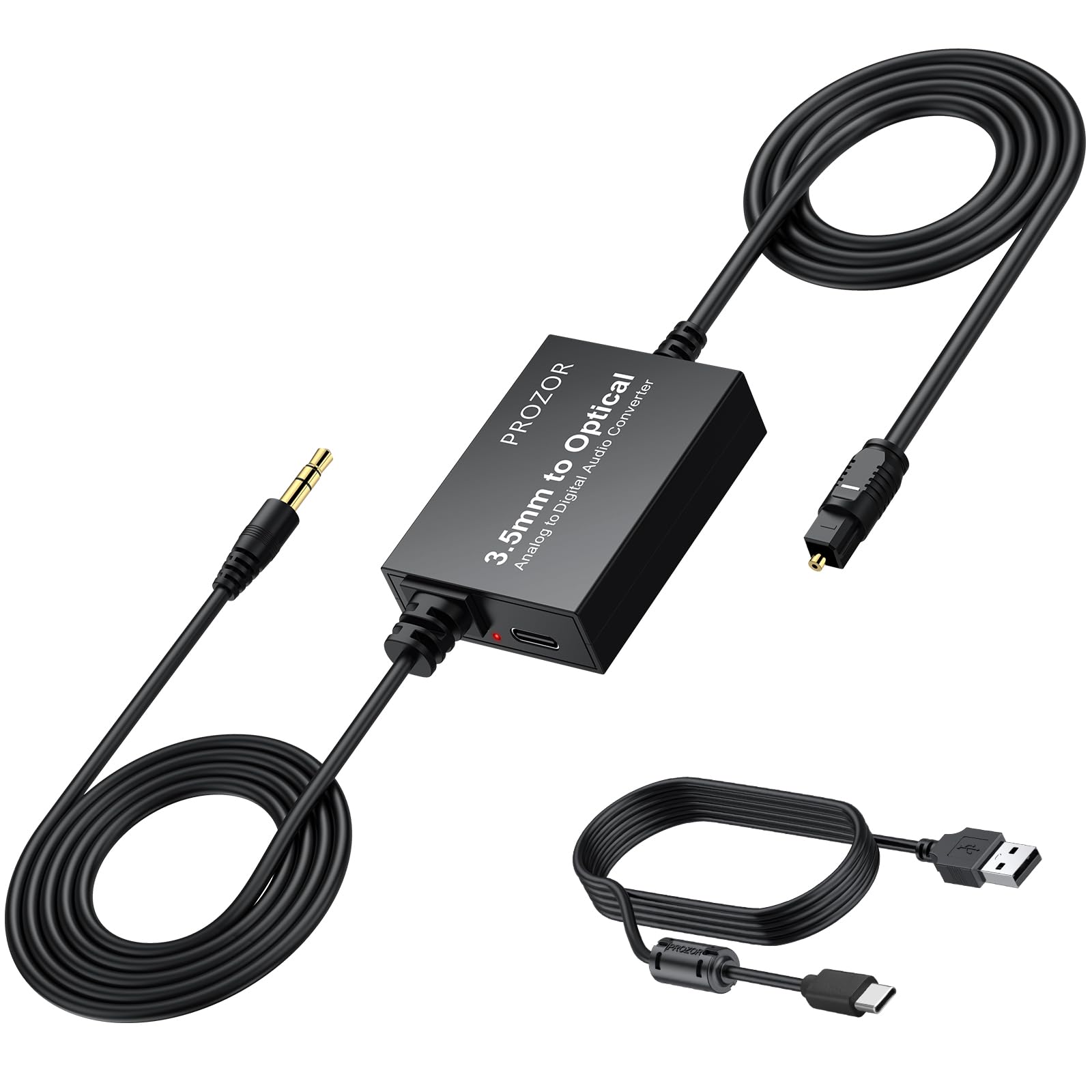 PROZOR Analog to Digital Audio Converter - 3.5mm to Optical Converter Cable Analogue 3.5mm Signals Into Toslink SPDIF Optical Digital Signals (No Support for Optical to 3.5mm)